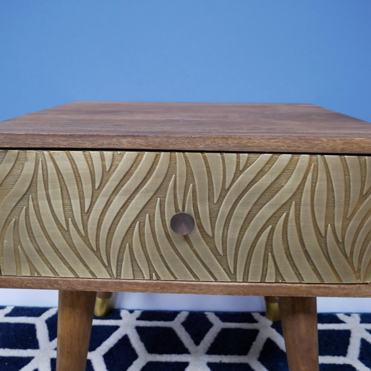 Mango Wood & Brass Bedside Cabinet