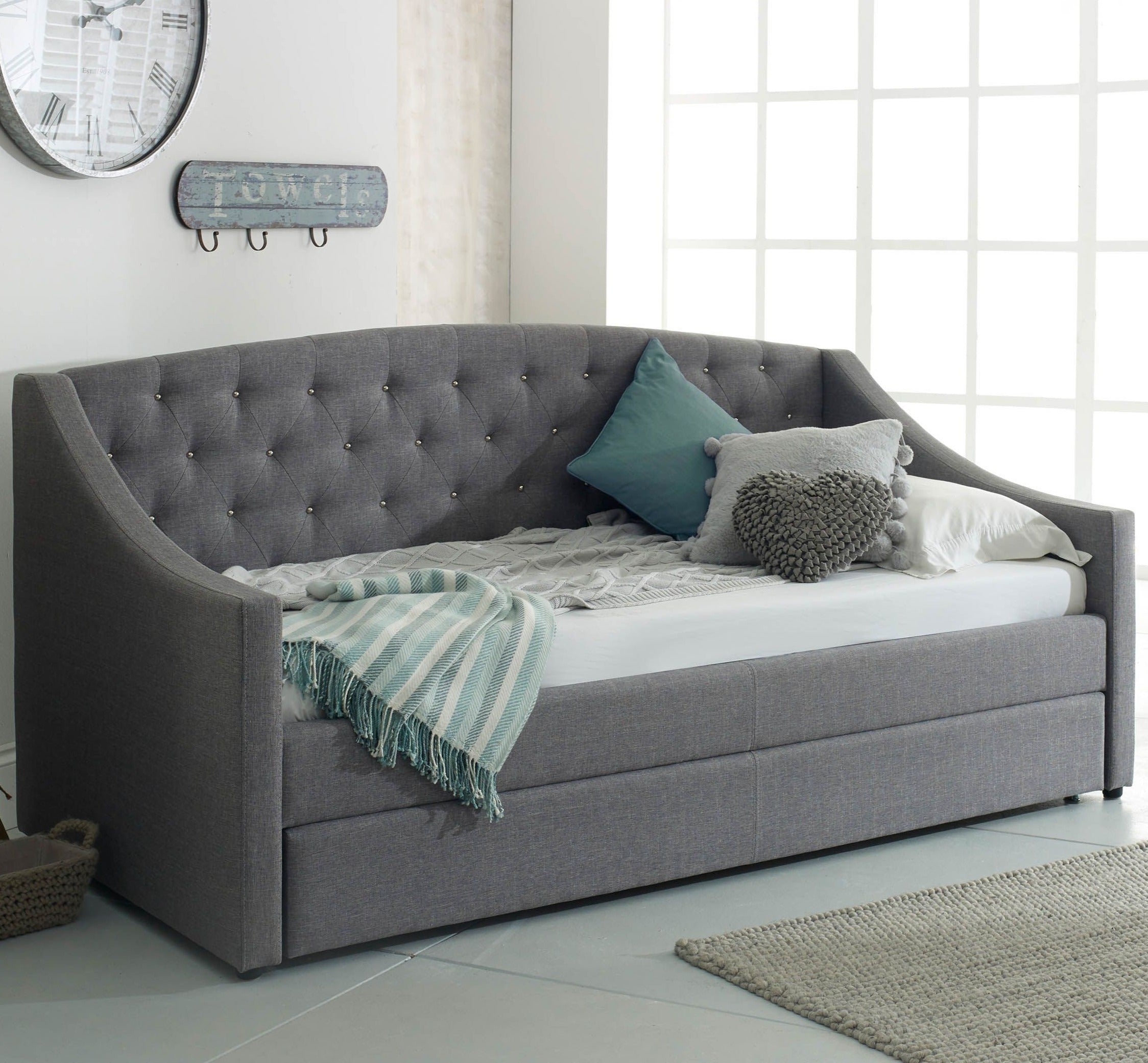 AURORA GREY FABRIC DAYBED WITH TRUNDLE