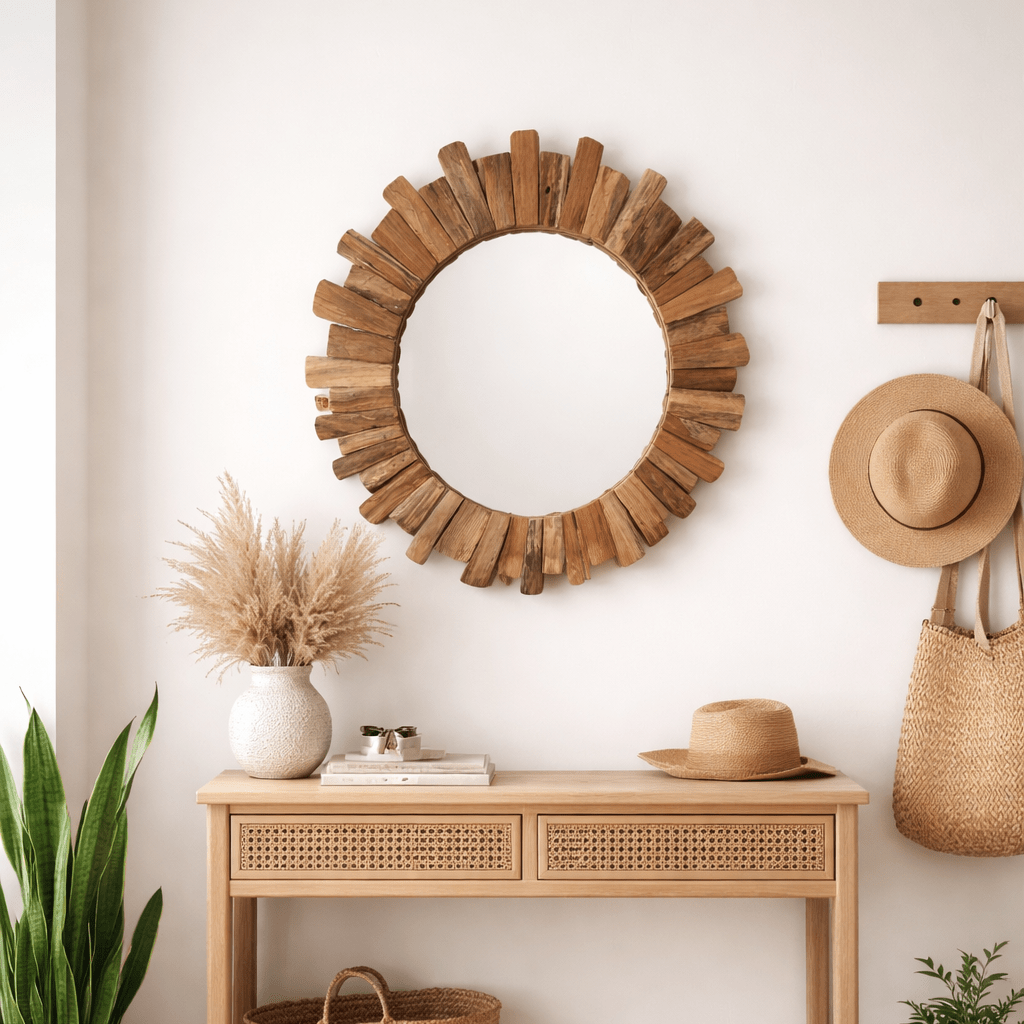 80cm Teak Round Mirror - Smallhill Furniture Co.