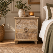 Indira Carved Mango Wood Bedside