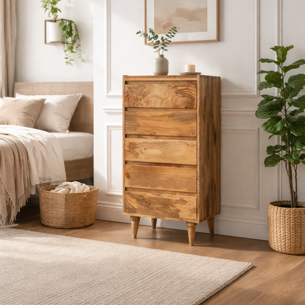 Mangowen 5 Drawer Tall Boy