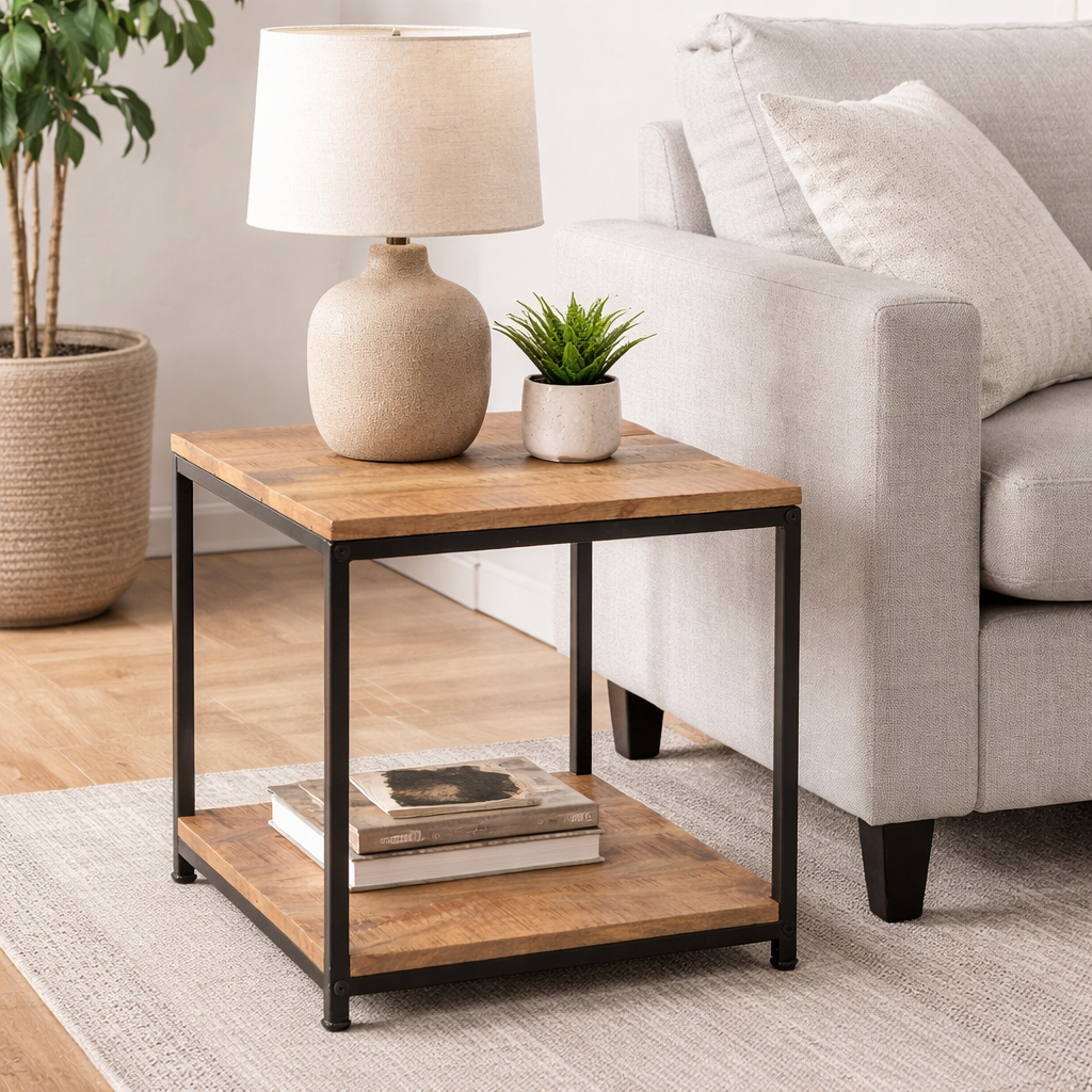 Old Empire Square Mango Lamp Table