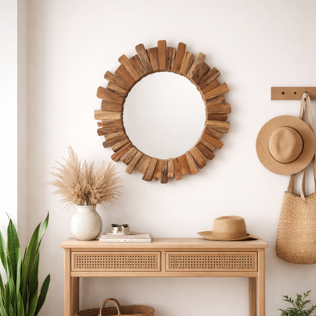 80cm Teak Round Mirror