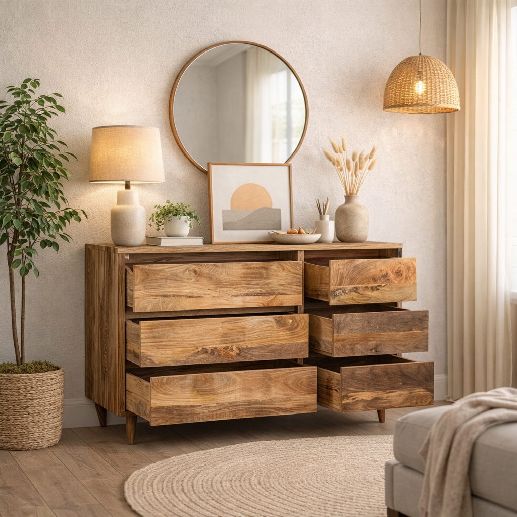 Mangowen 115cm 6 Drawer Sideboard