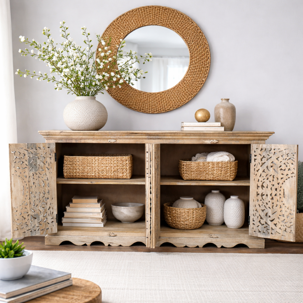 Carved Mango Wood Sideboard
