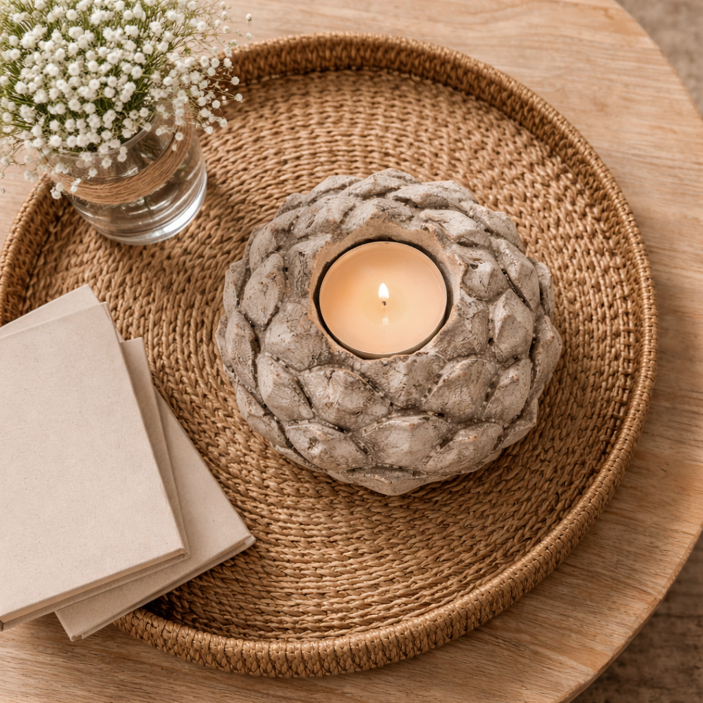 Stone Effect Acorn Tea Light Holder