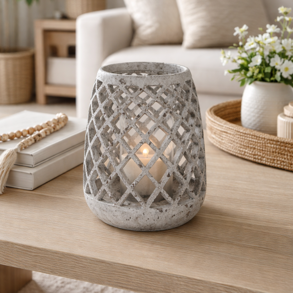 Large Conical Ceramic Lattice Hurricane Lantern