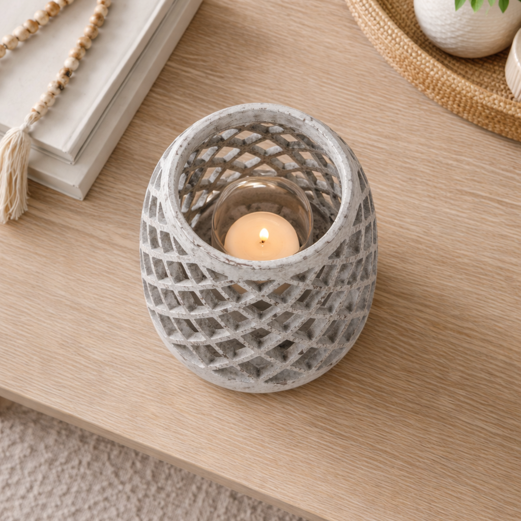 Large Conical Ceramic Lattice Hurricane Lantern