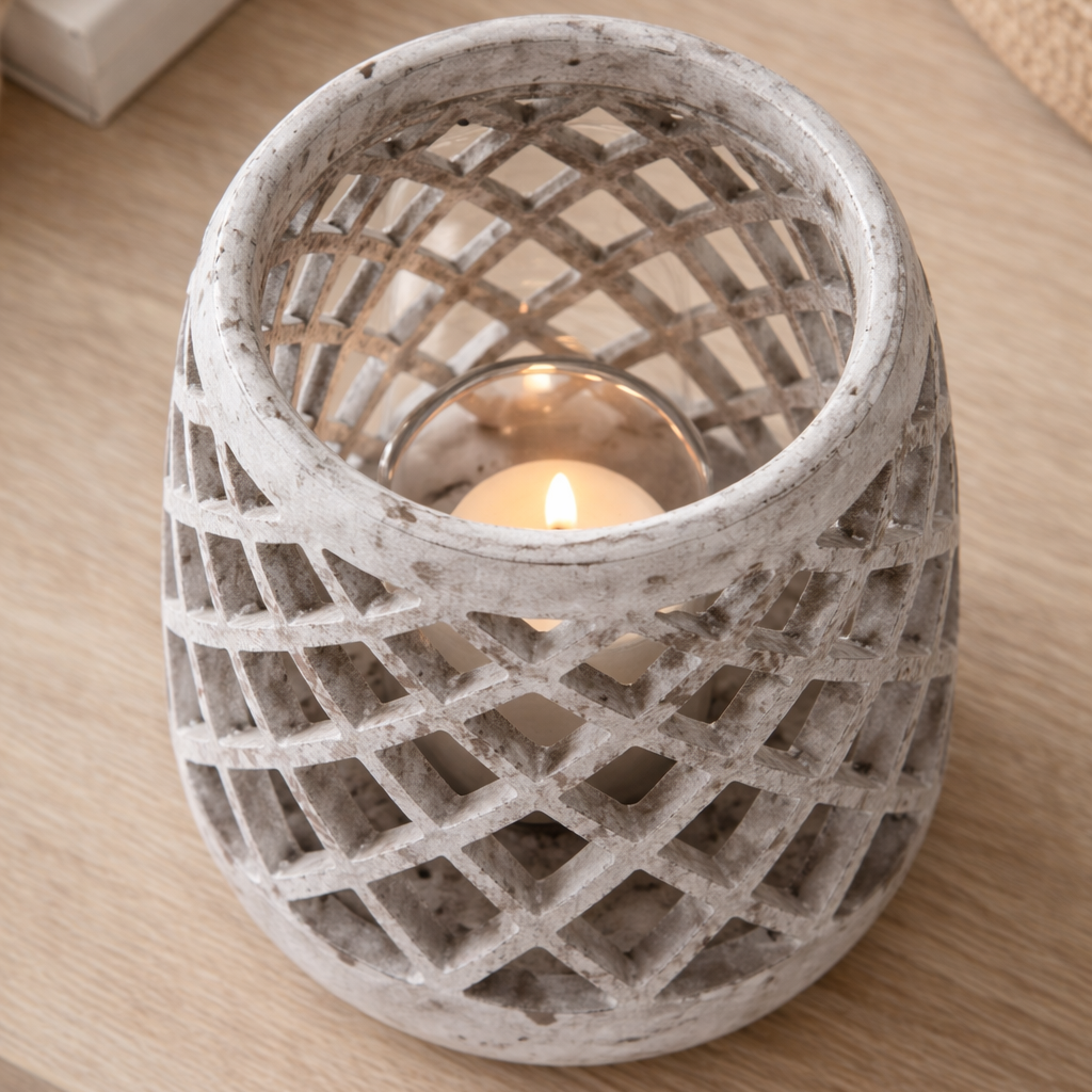 Large Conical Ceramic Lattice Hurricane Lantern