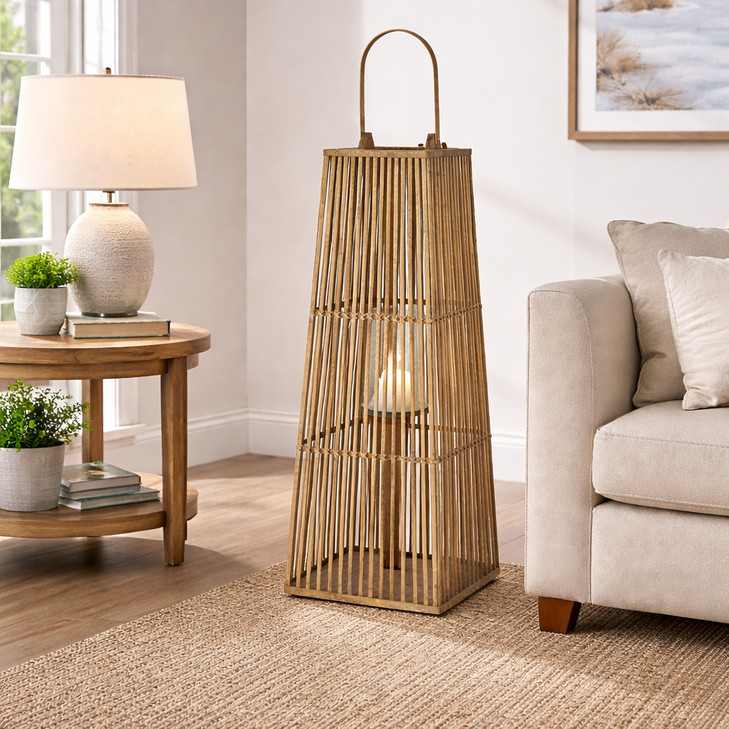 Large Silo Wicker Lantern With Glass Holder