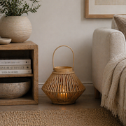 Cone Wicker Lantern With Glass Holder