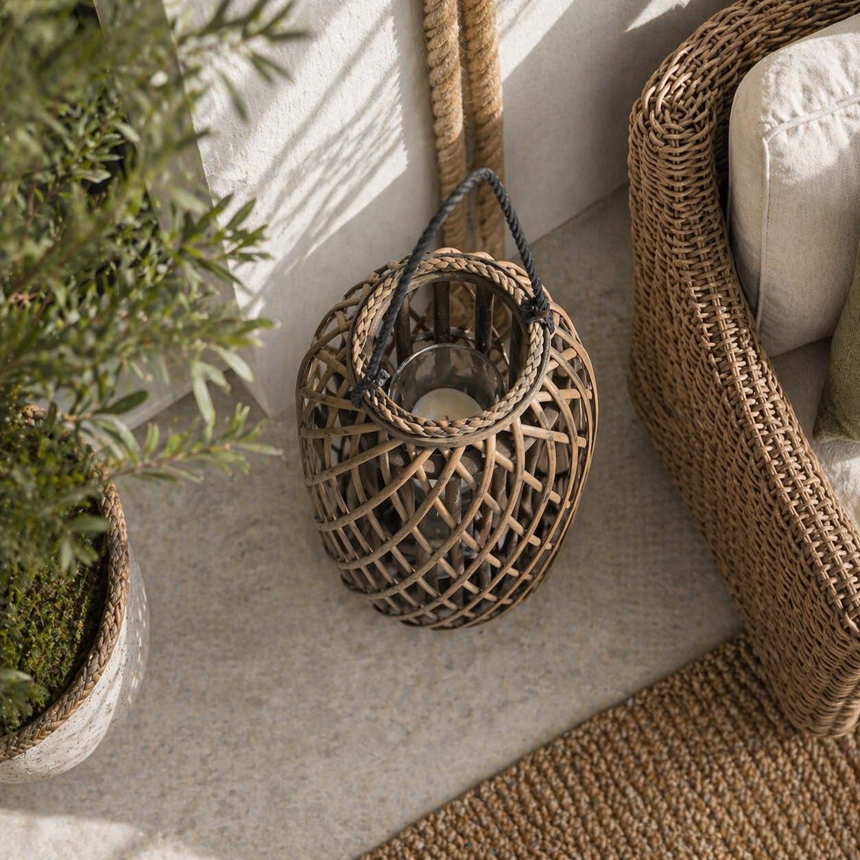 Large Standing Wicker Lantern