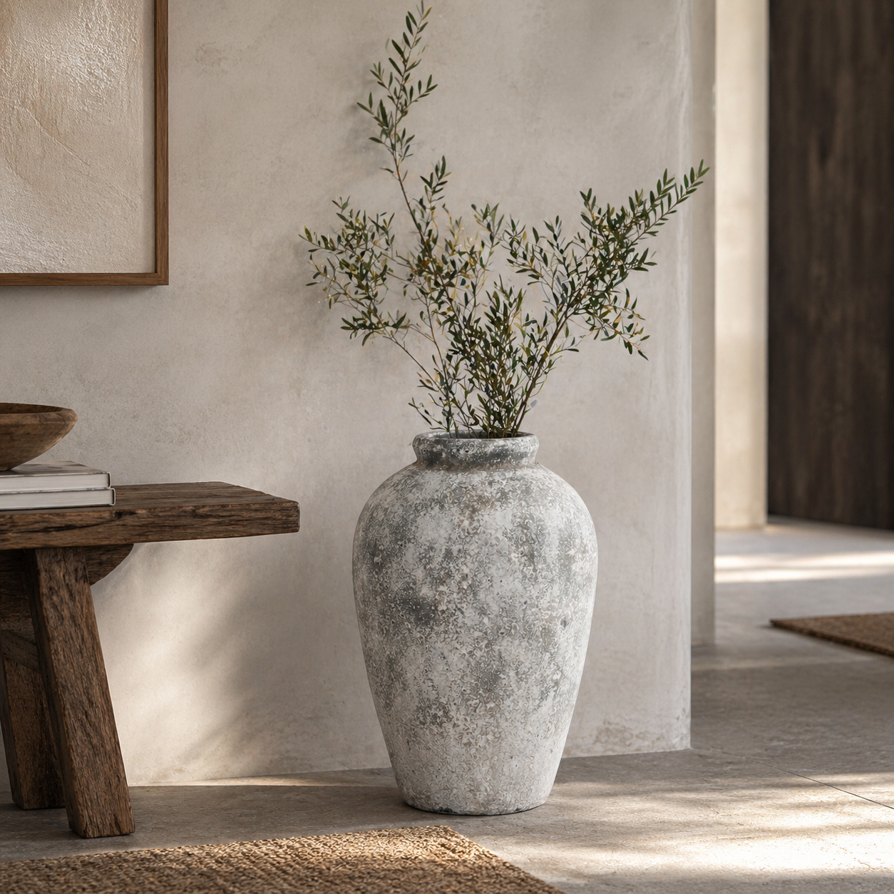 Aged Stone Tall Ceramic Vase