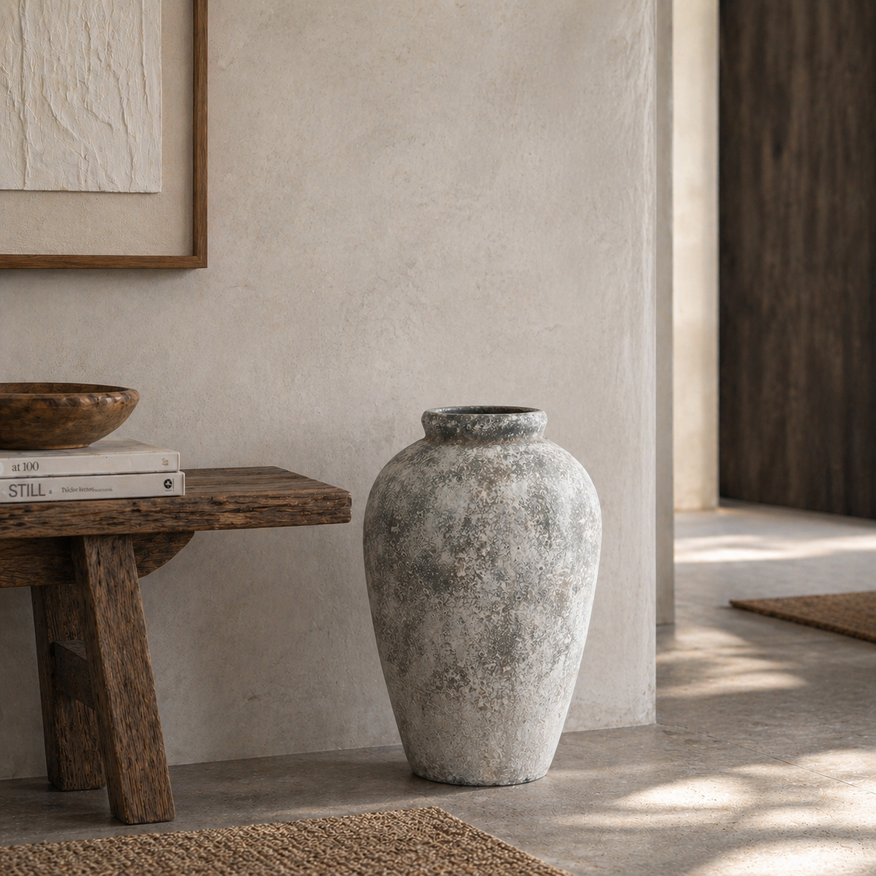 Aged Stone Tall Ceramic Vase