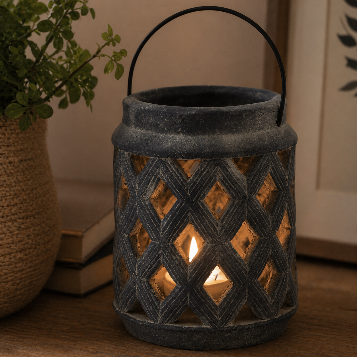 Amalfi Grey Large Lattice Lantern