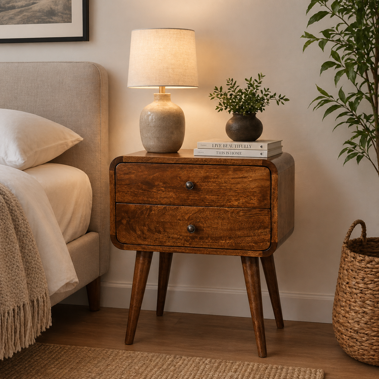 Curved Chestnut Bedside