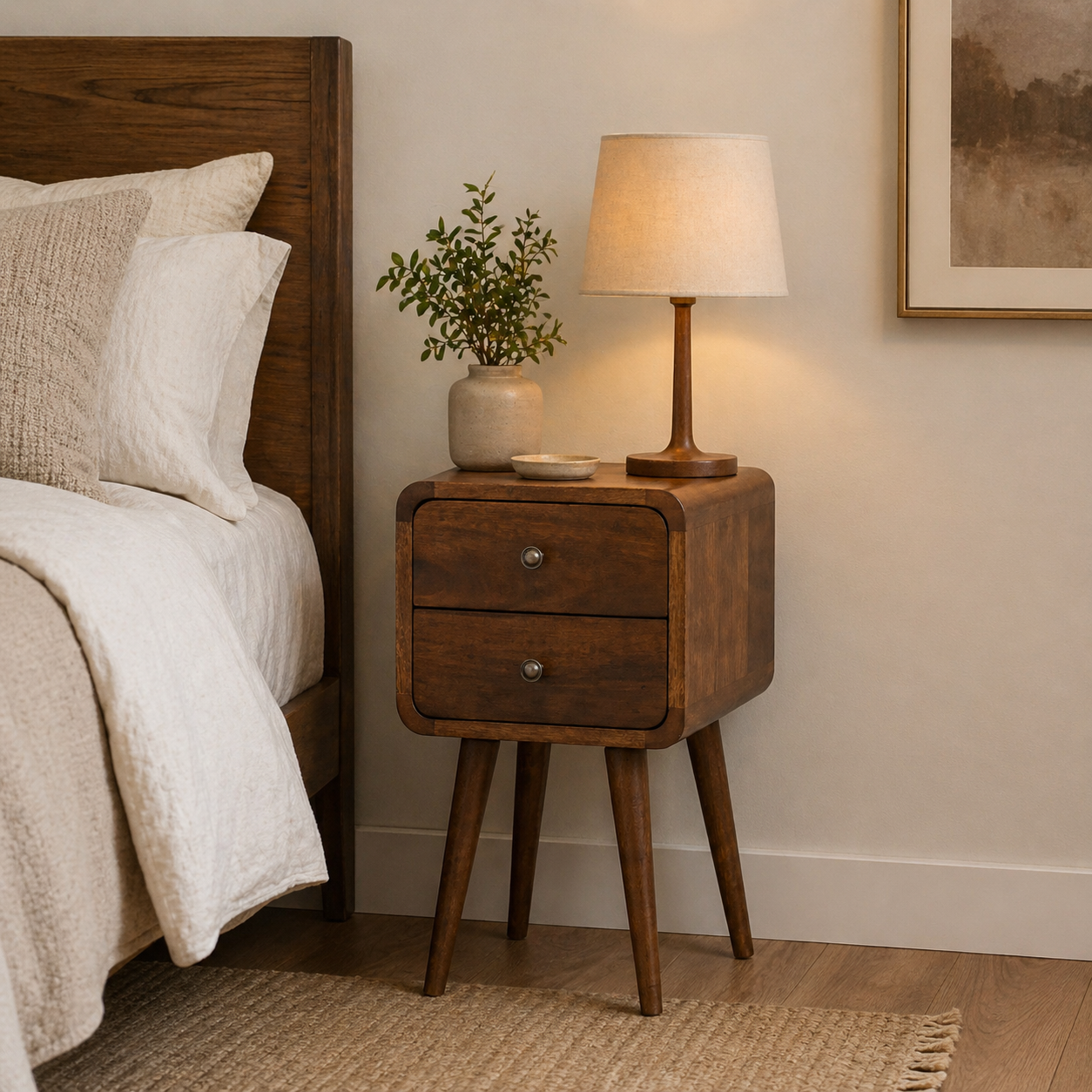 Mini Chestnut Curved Bedside