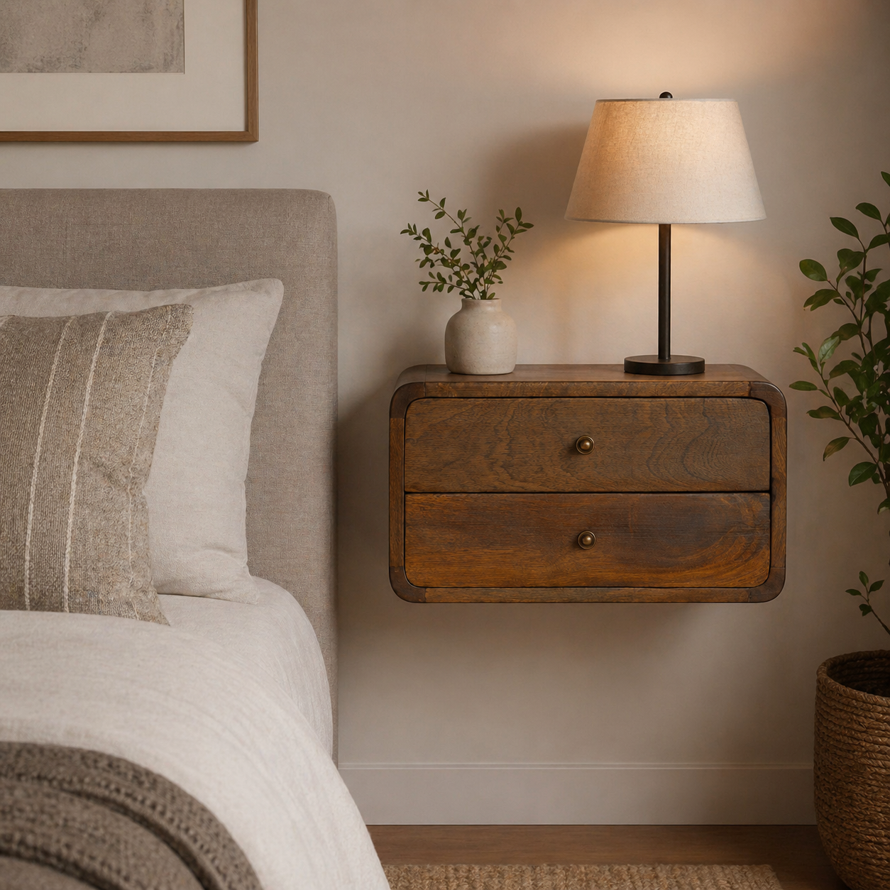 Floating Curved Chestnut Bedside