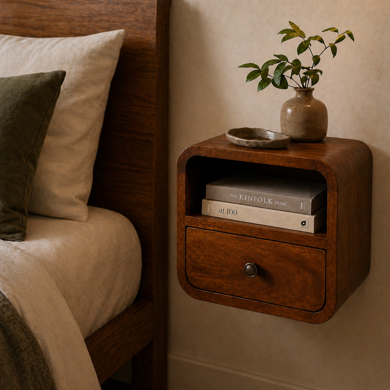 Extra Mini Wall Mounted Curved Chestnut Bedside