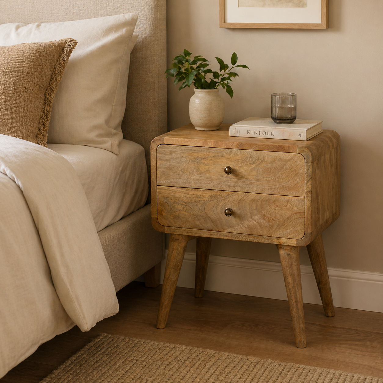 Curved Oak-ish Bedside