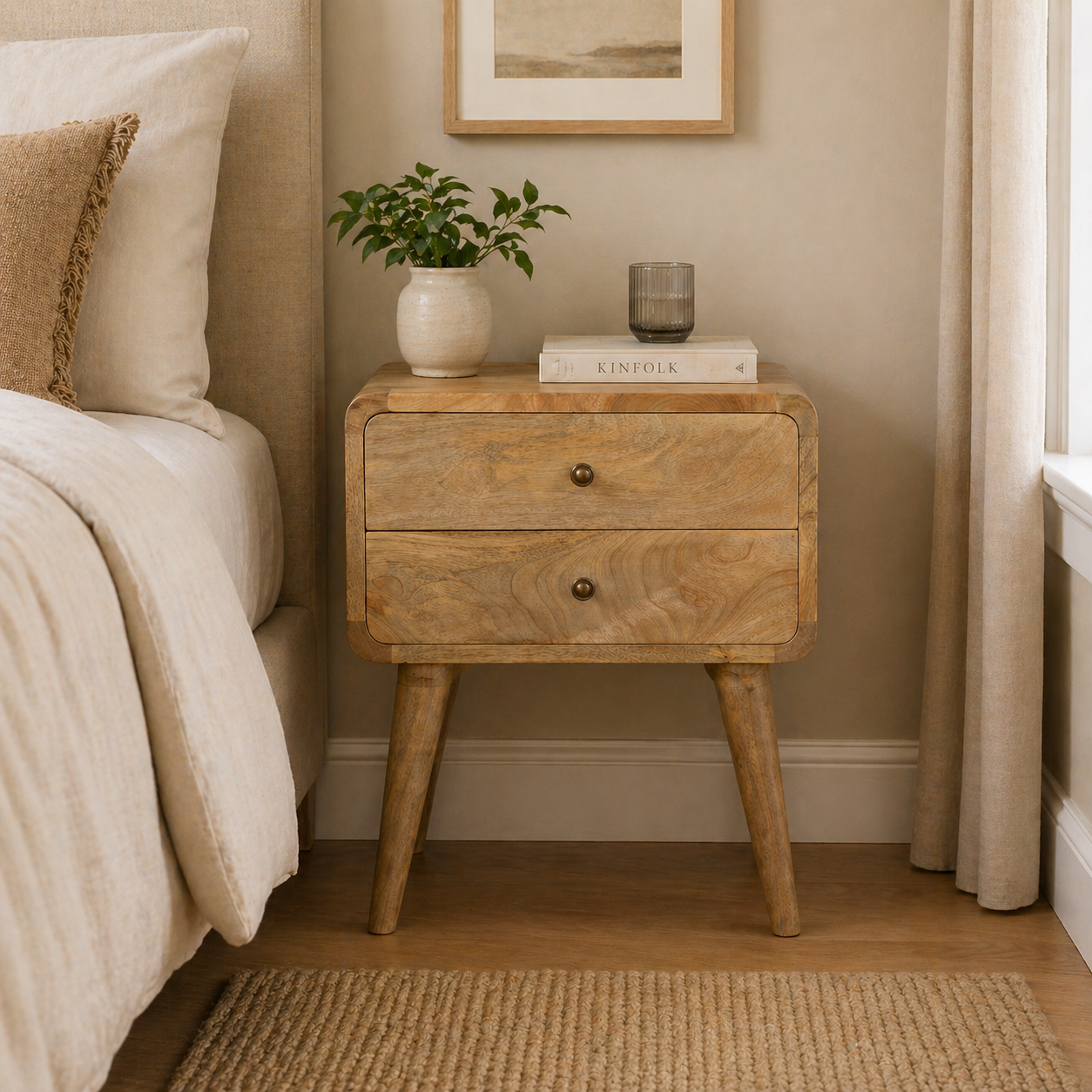 Curved Oak-ish Bedside