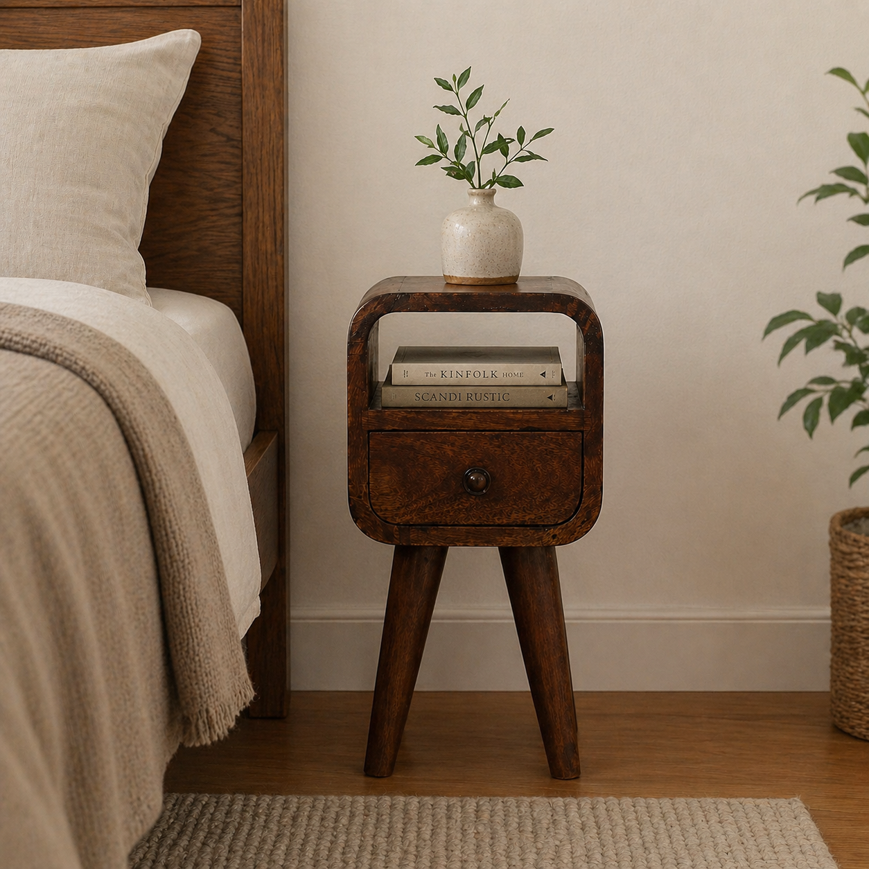 Extra Mini Chestnut Curve Open Slot Bedside