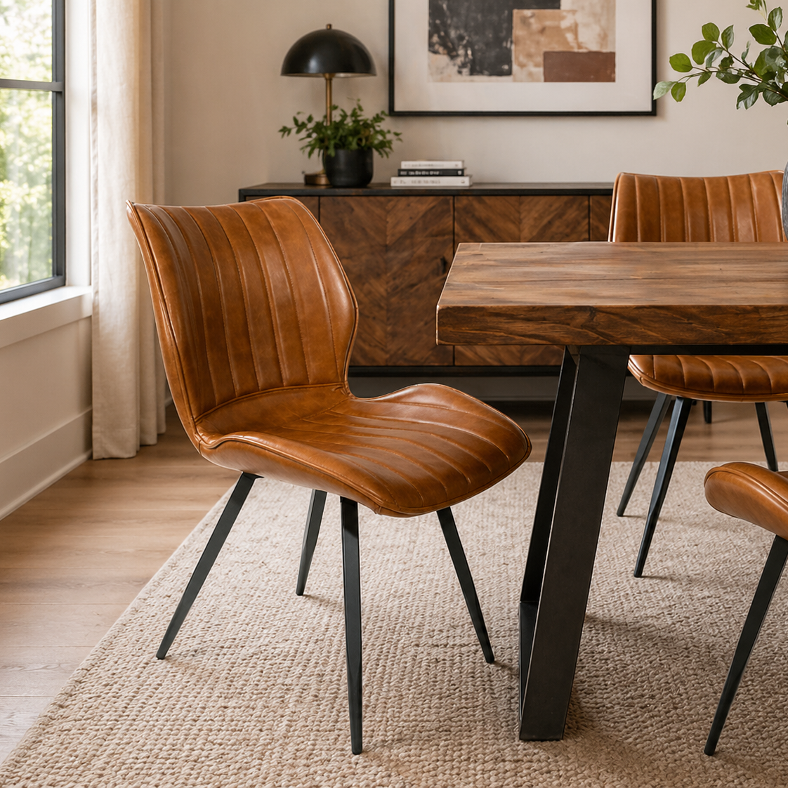Alfa Dining Chair Vegan Leather Tan - Set of 2