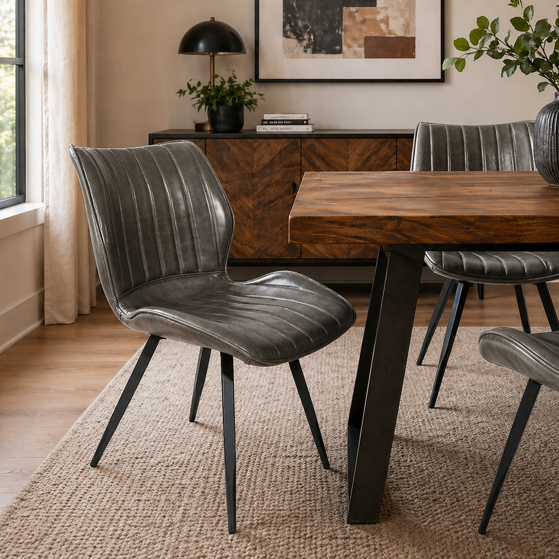 Alfa Dining Chair Vegan Leather Grey - Set of 2