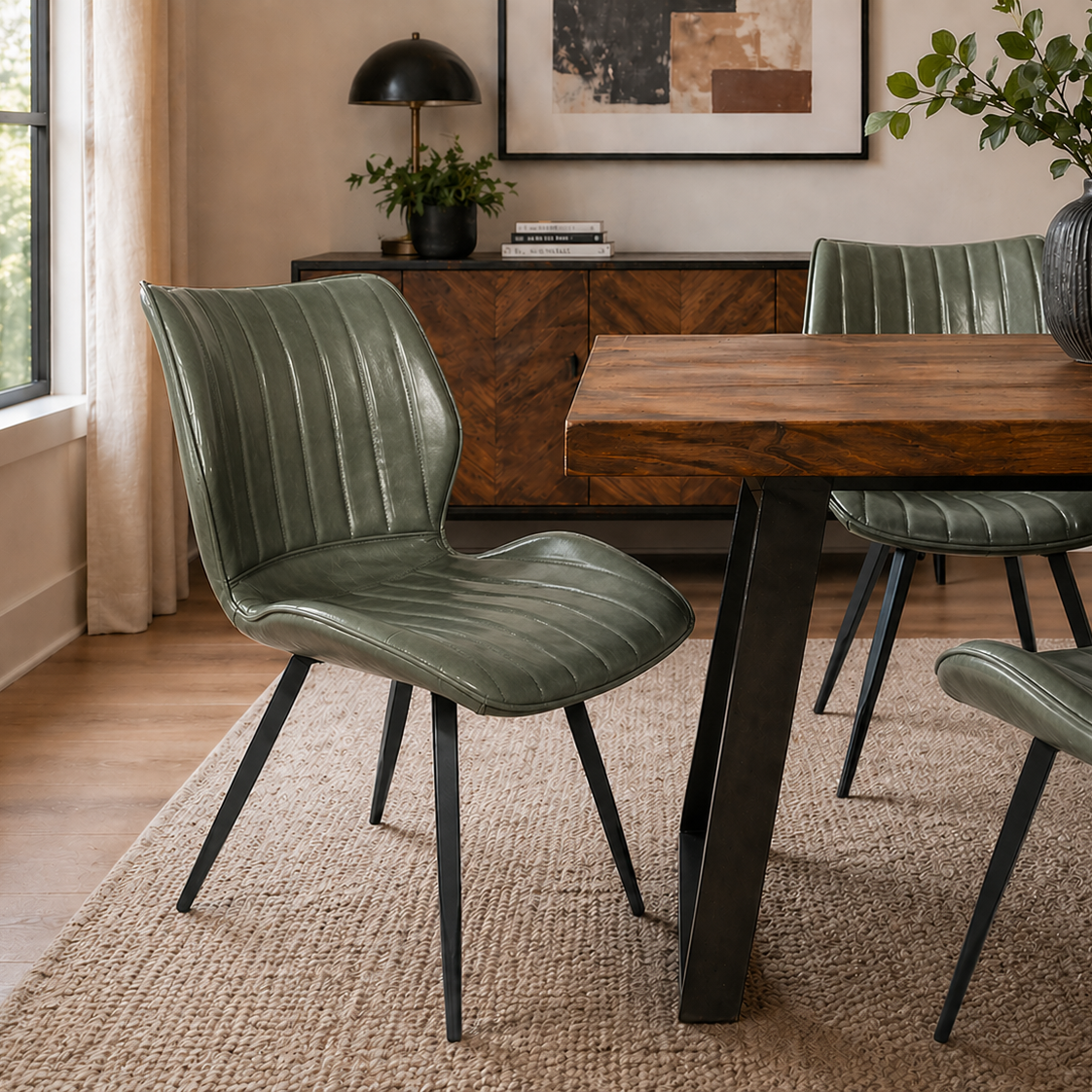 Alfa Dining Chair Vegan Leather Forest Green - Set of 2