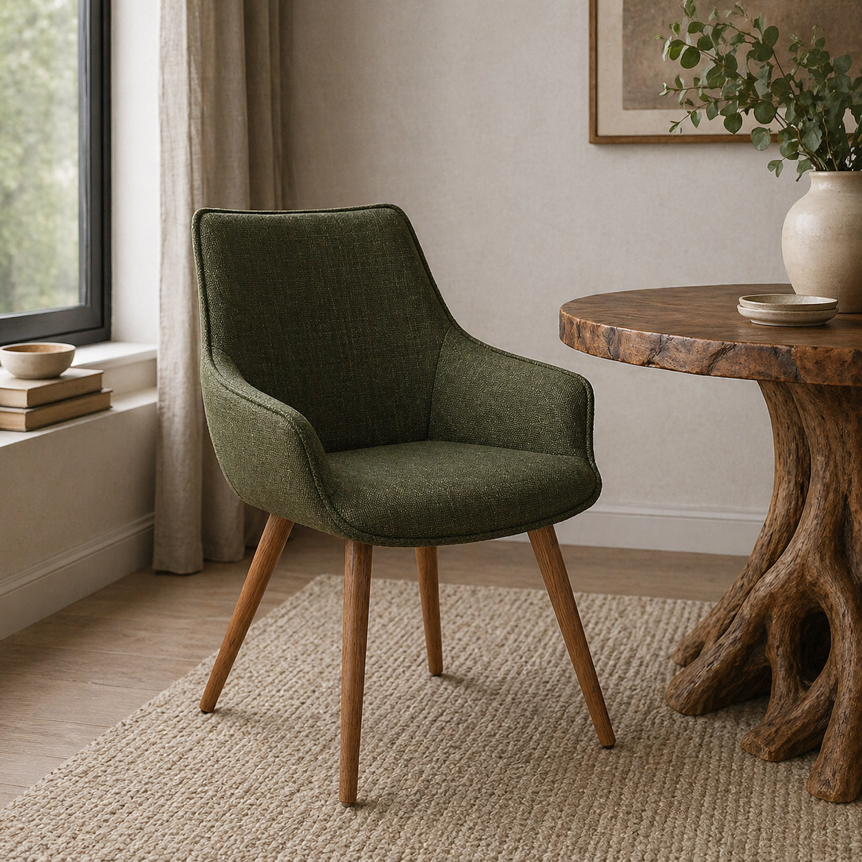 Bude Dining Chair (Olive Green Twill) - Set of 2