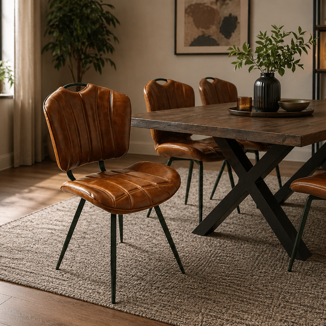 Healey Vegan Leather Chair Tan - Set of 2