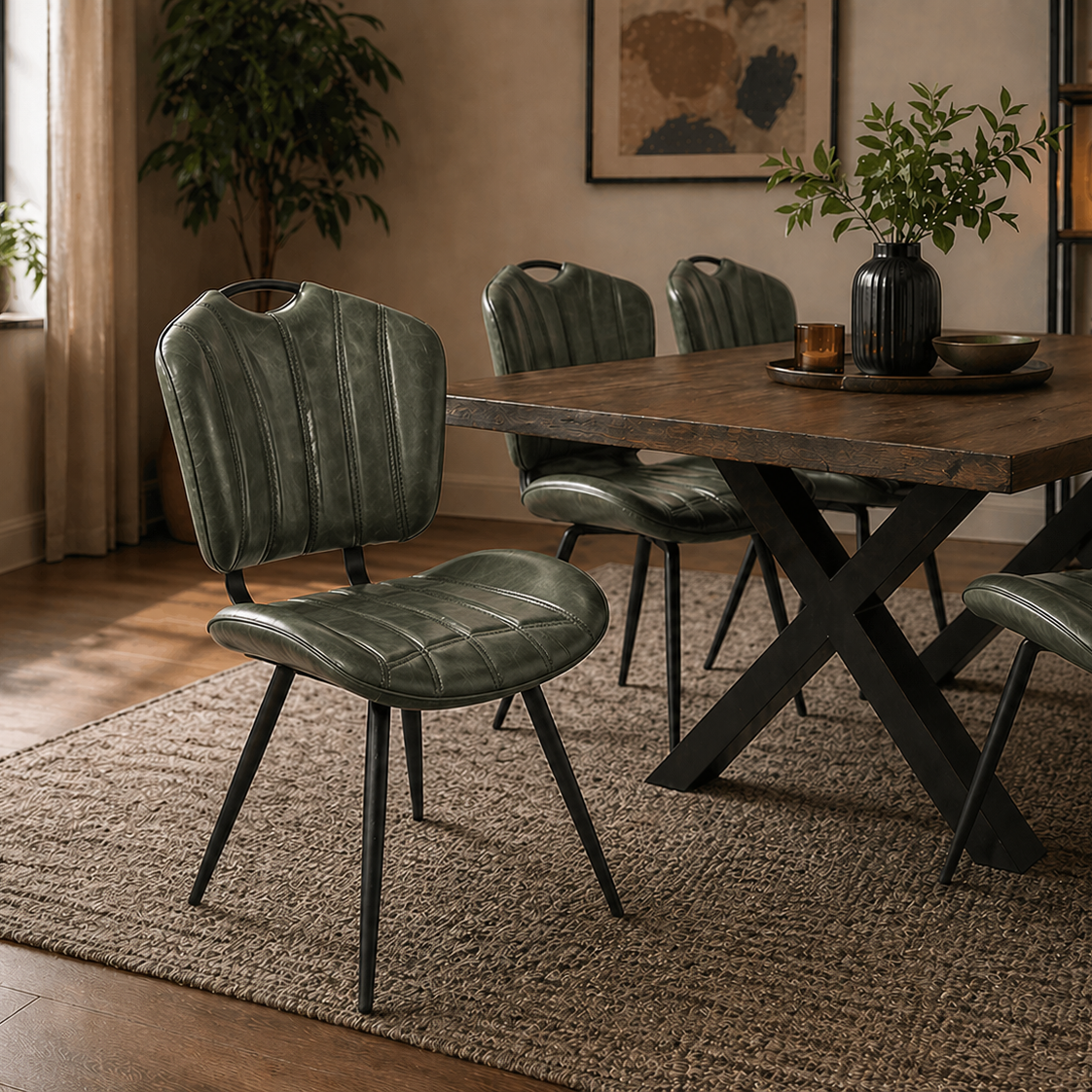 Healey Vegan Leather Chair Forest Green - Set of 2