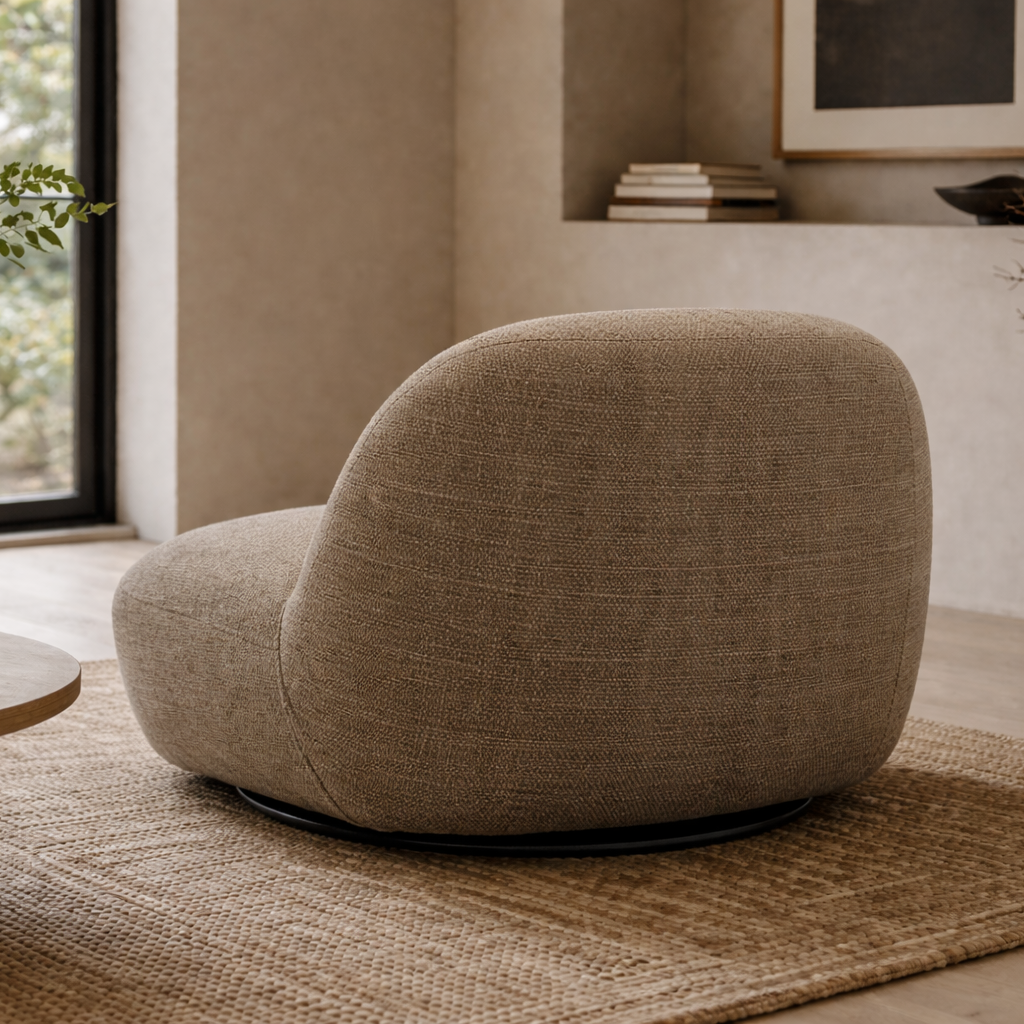 Sienna Oversized Swivel Chair In Boucle Amber