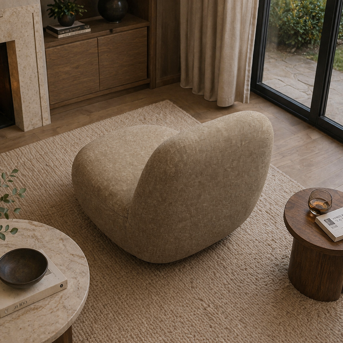 Sienna Oversized Swivel Chair In Boucle Amber