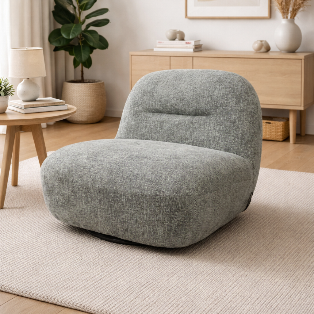Sienna Oversized Swivel Chair In Boucle Olive