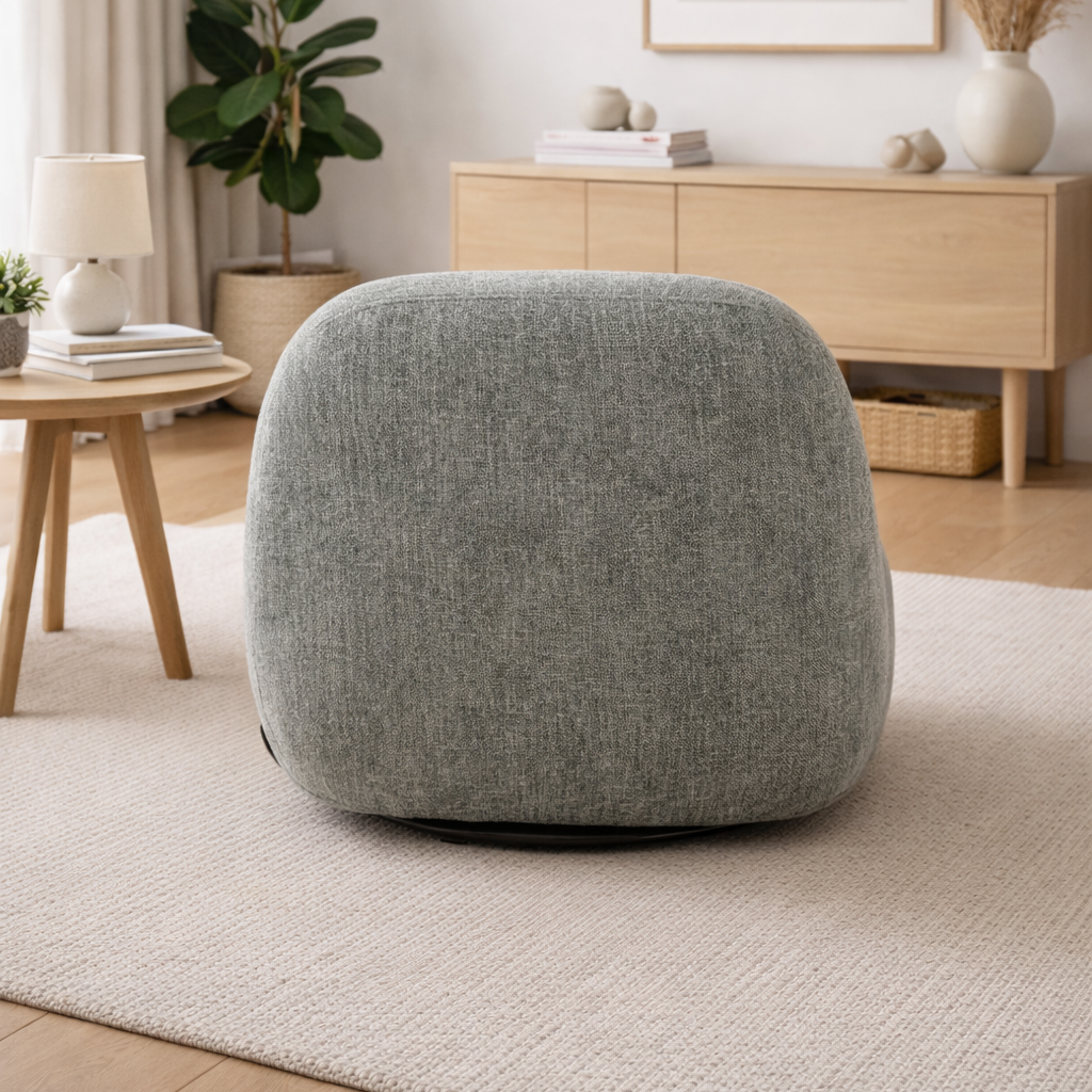 Sienna Oversized Swivel Chair In Boucle Olive