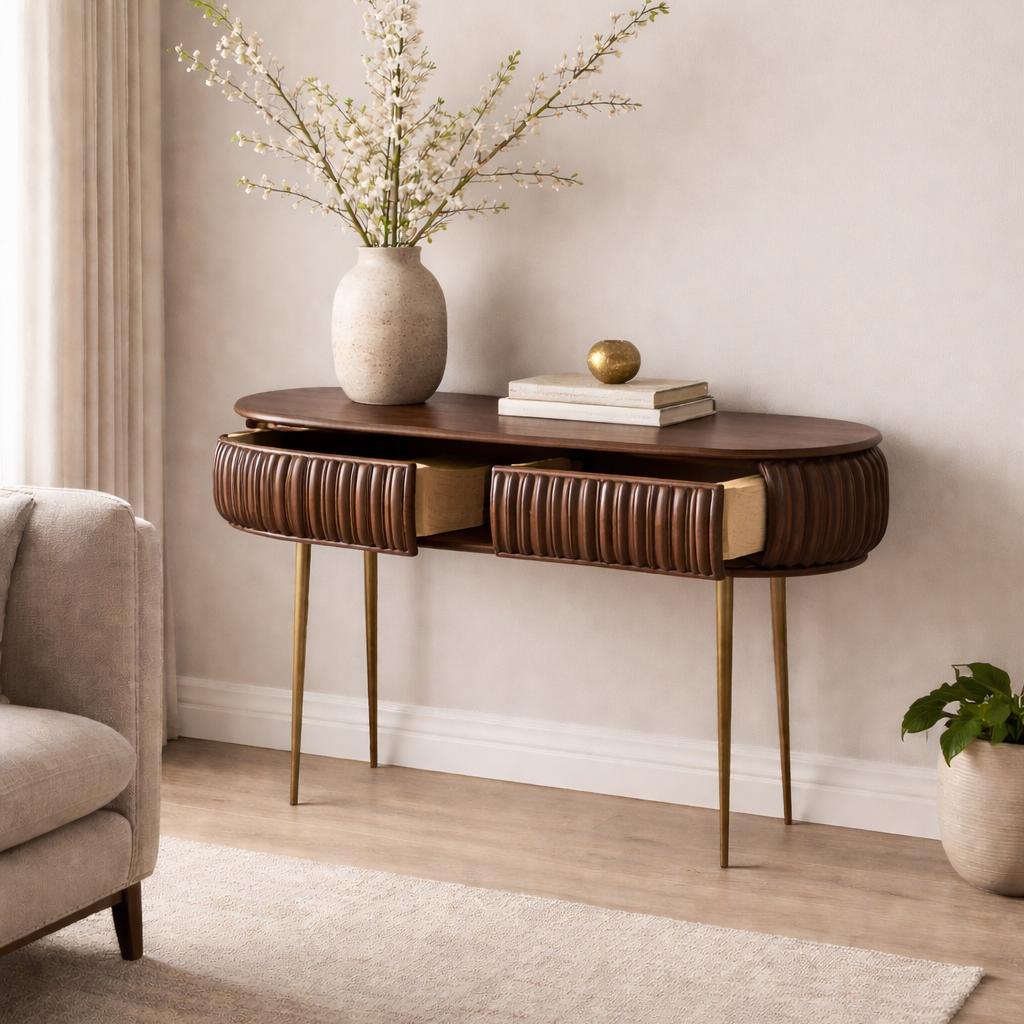 Patan Wooden Capsule 2 Drawer Console