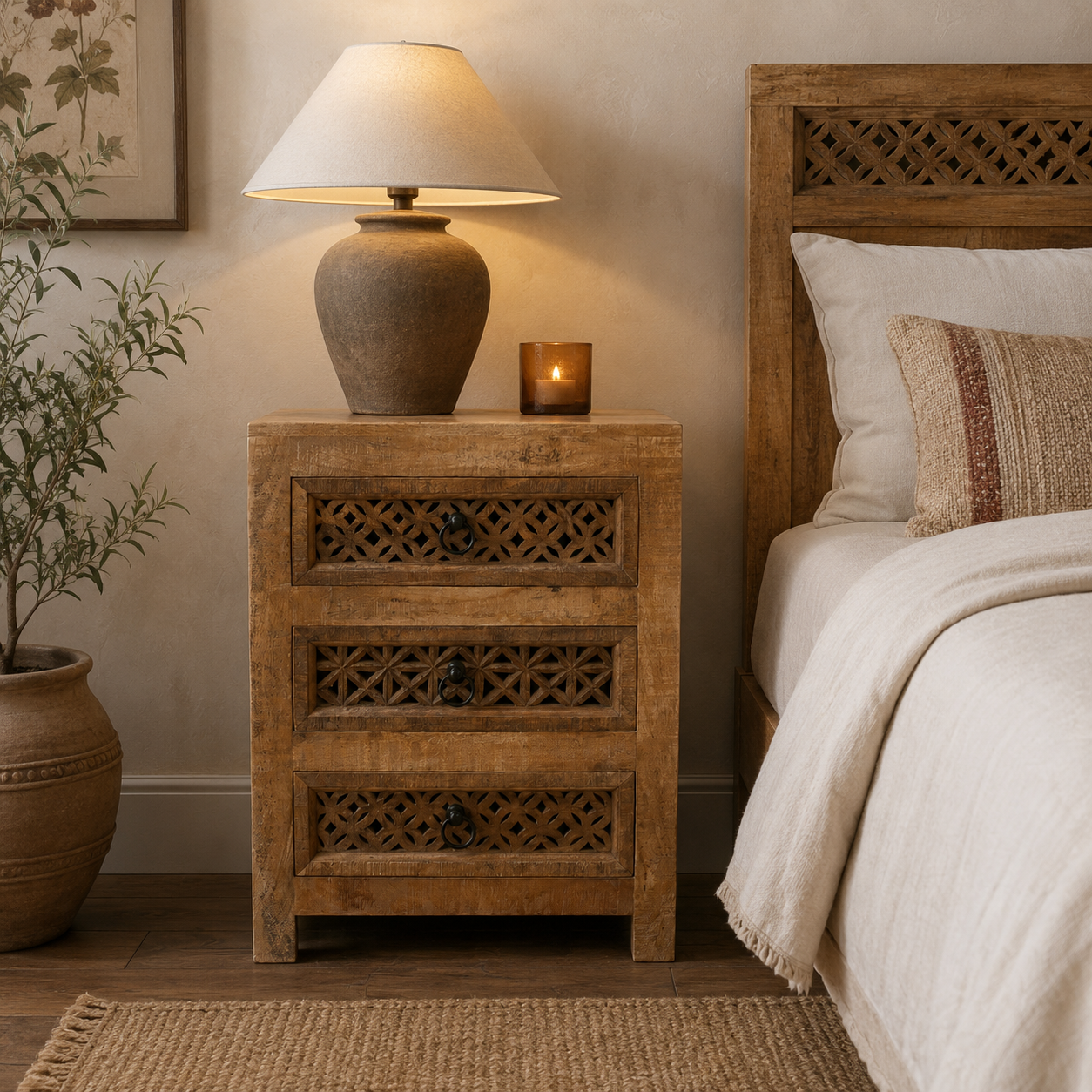 Jaipur Carved Mango Bedside Table