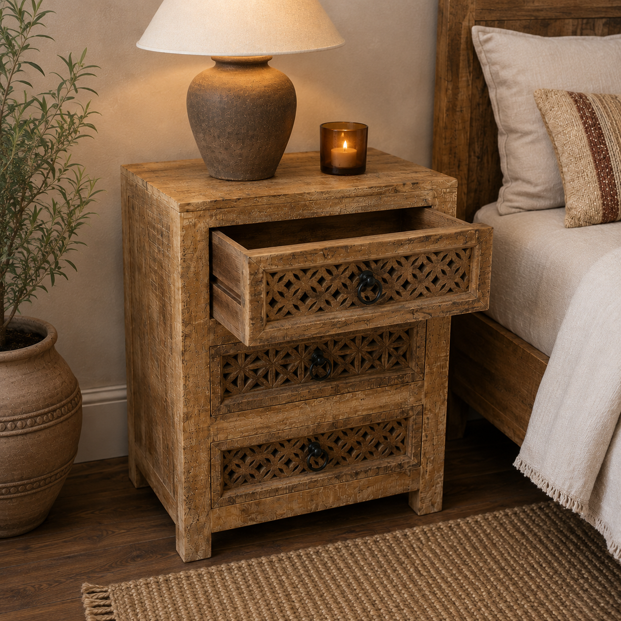 Jaipur Carved Mango Bedside Table