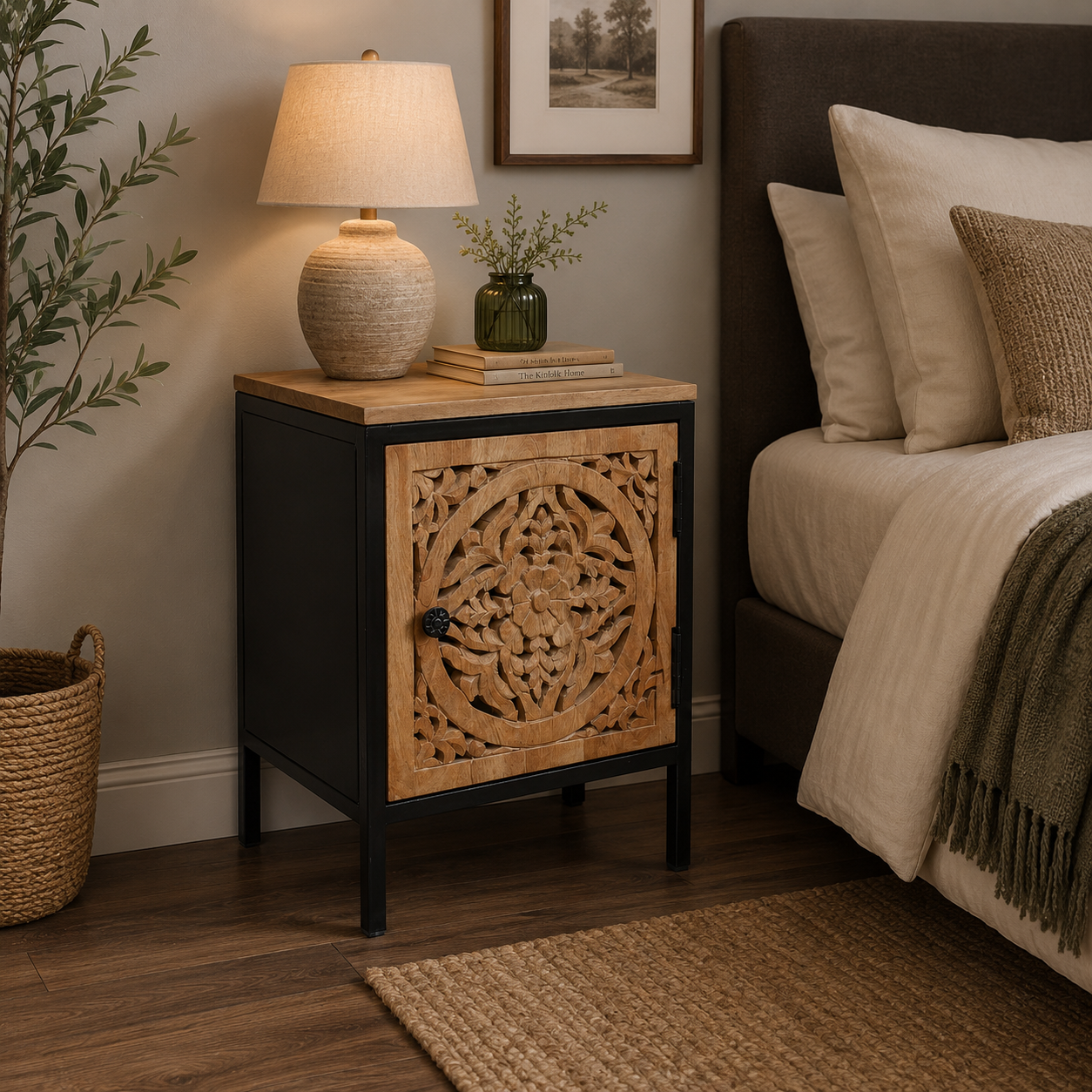 Noir Carved Bedside Cabinet