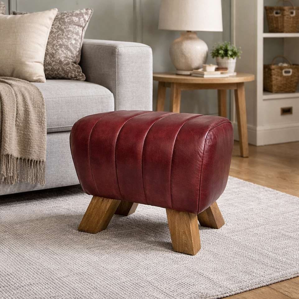 Red Leather Footstool