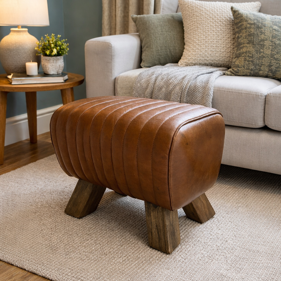 Brown Leather Footstool