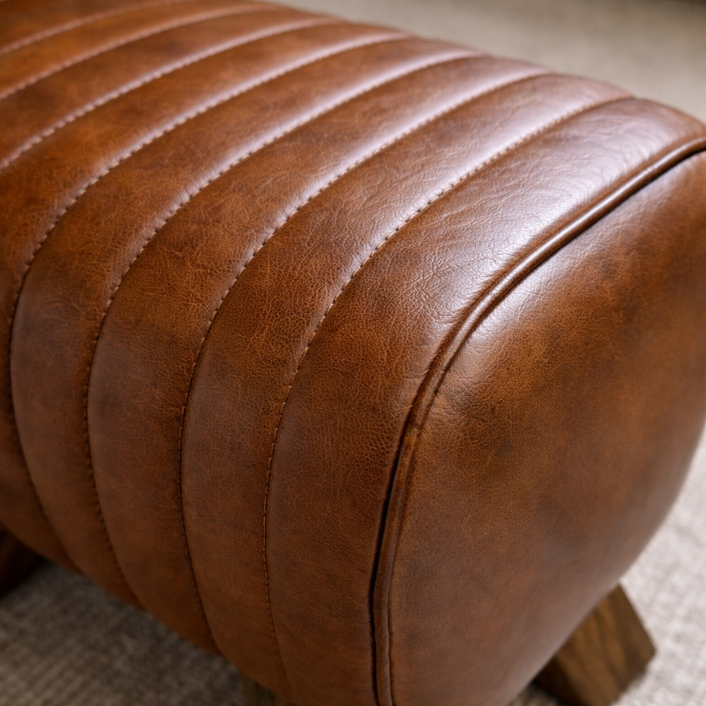 Brown Leather Footstool