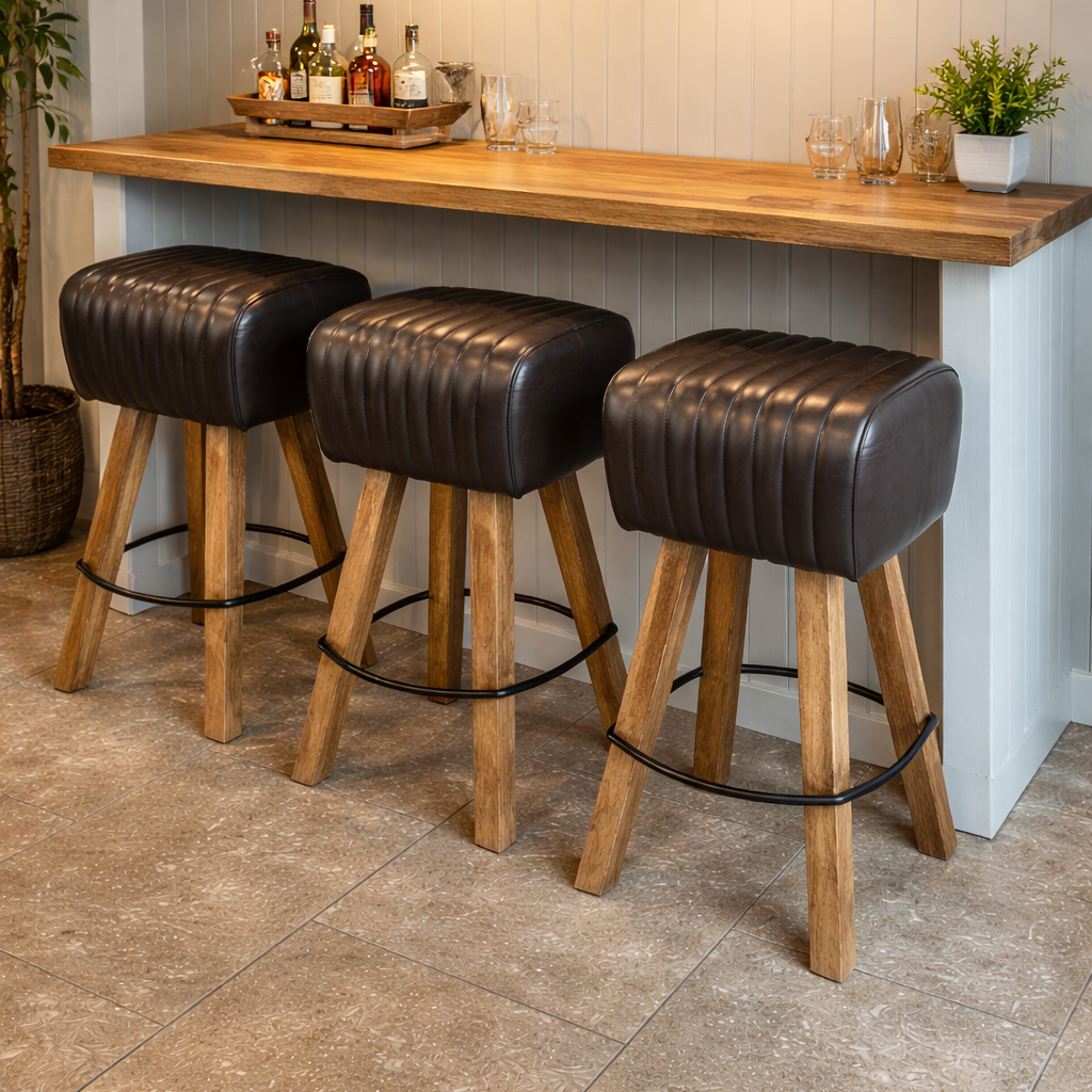 Brown Leather Pommel Bar Stool