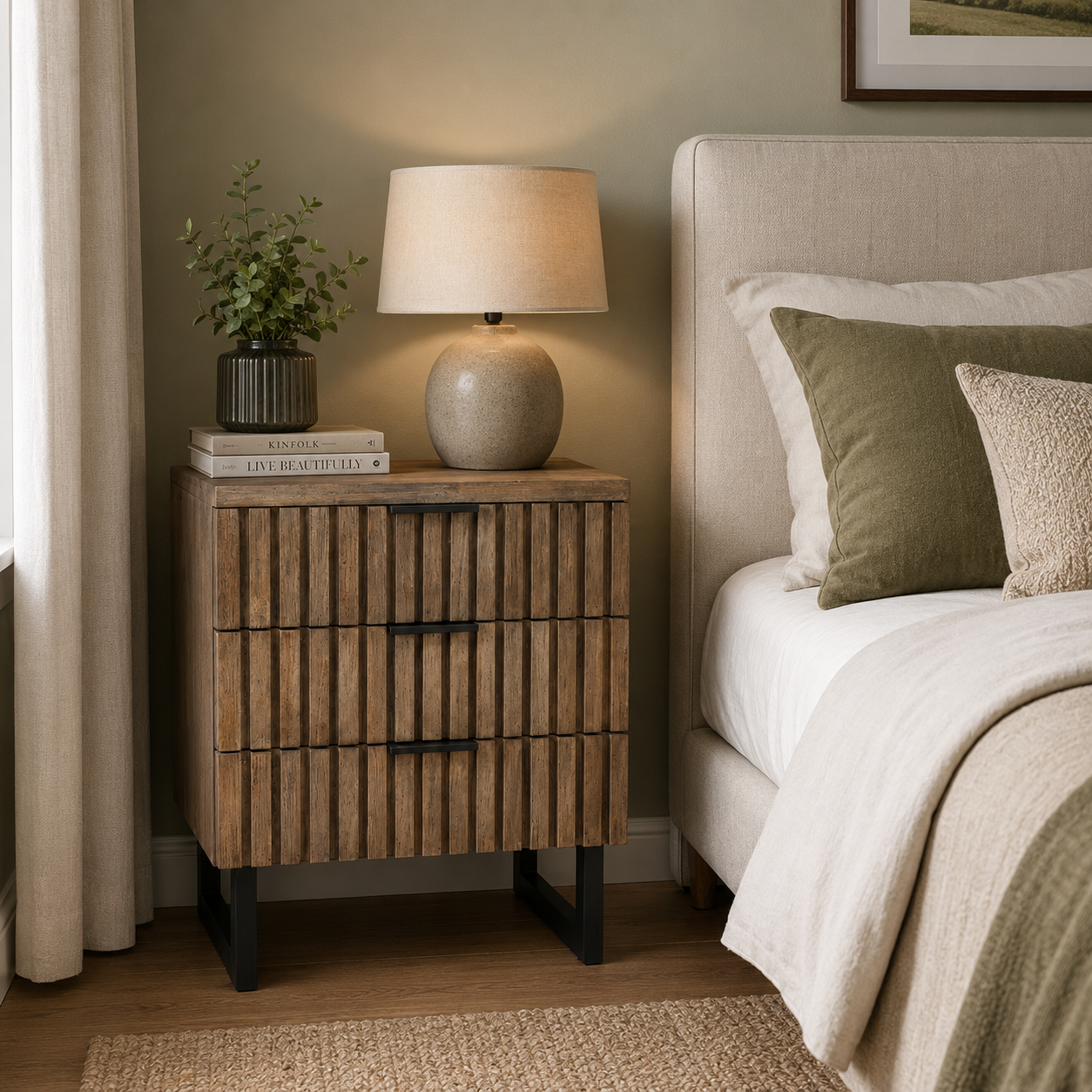 Slatted Bedside Cabinet