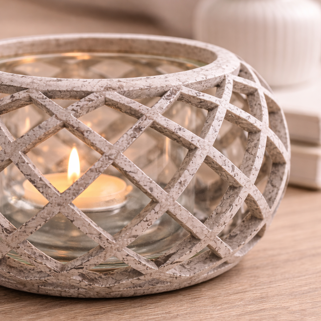 Round Ceramic Lattice Hurricane Lantern