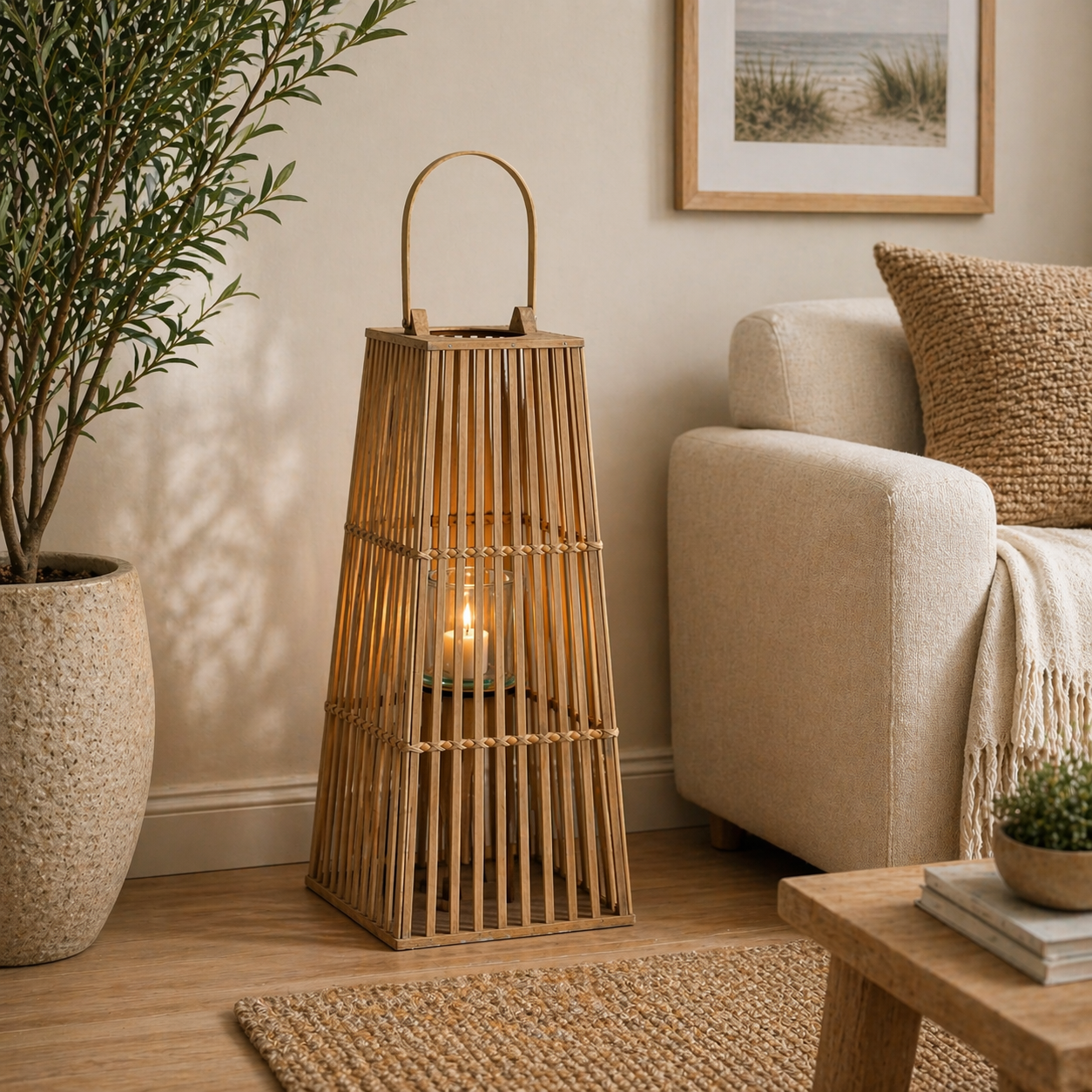 Medium Silo Wicker Lantern With Glass Holder