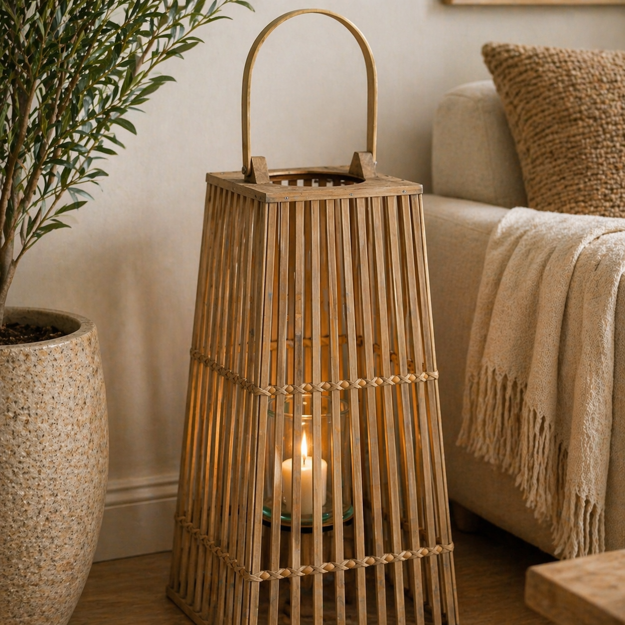 Medium Silo Wicker Lantern With Glass Holder
