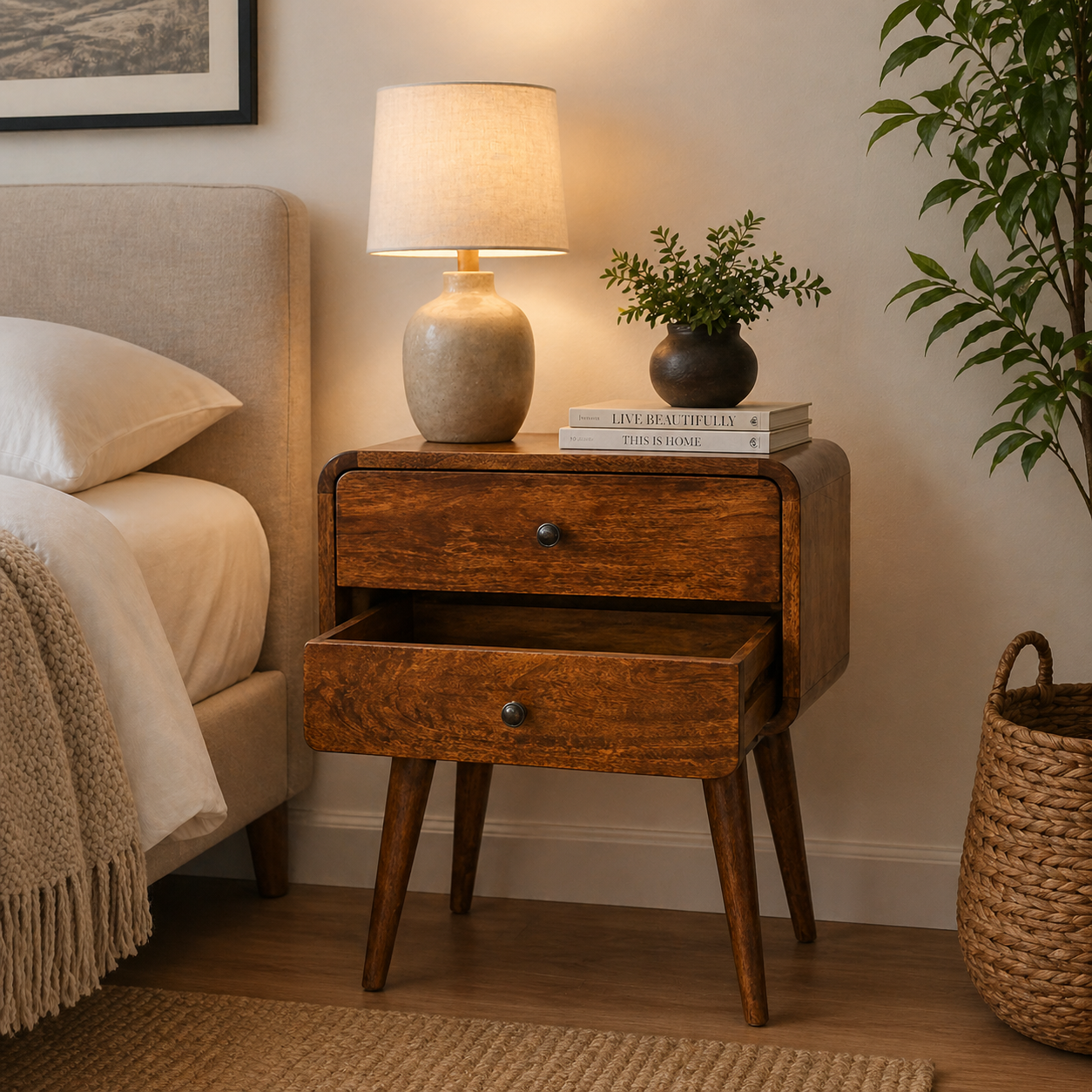 Curved Chestnut Bedside