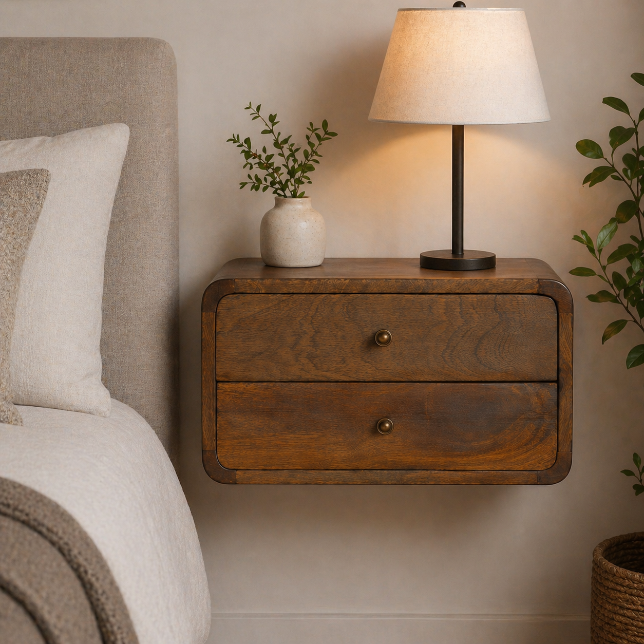 Floating Curved Chestnut Bedside